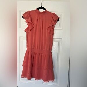 Express Coral Tiered Mini Dress